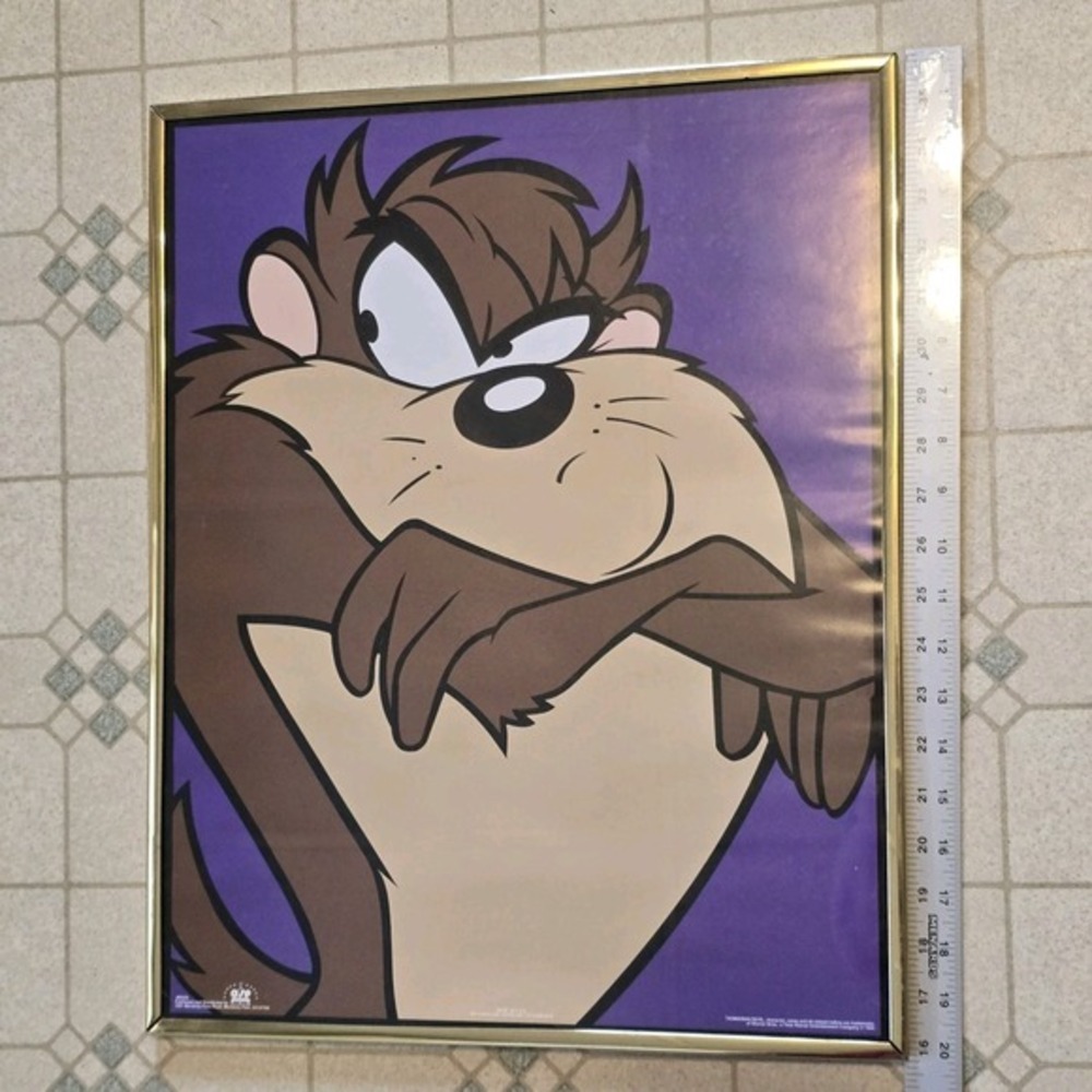 Vtg Tasmanian Devil Taz‎ 1994 Poster Wall Decor Framed Looney Tunes 16x20 Print